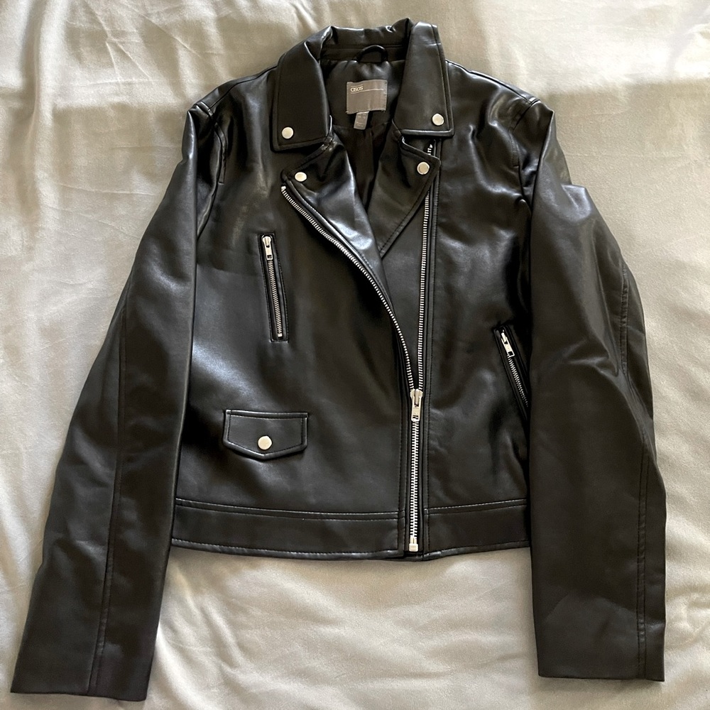 ASOS Black Leather Moto Jacket with Asymmetrical Zipper
